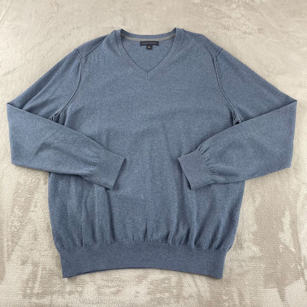 Banana Republic V Neck Sweater Men XL Blue Cashmere Blend Long Sleeve Preppy